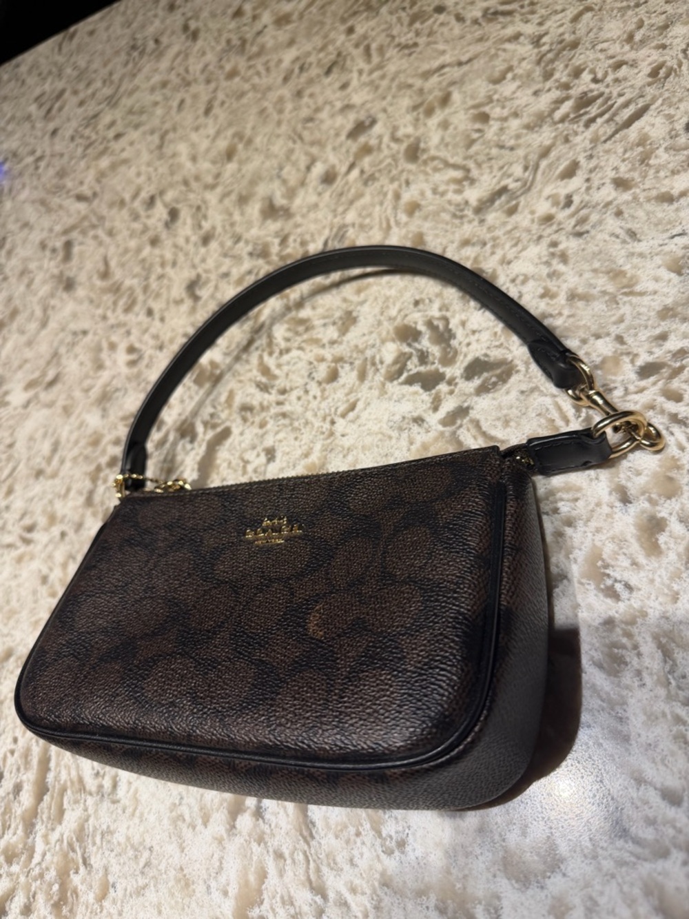 Coach Mini Wristlet in Brown Signature Canvas with Gold Hardware - Picture 3 of 5